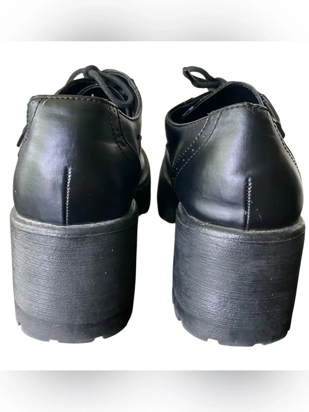 Vintage Mudd Black Faux Vegan Leather Chunky Heel Platform Oxford Y2K 90s Size 7